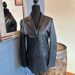Women's Black Leather Blazer Jacket